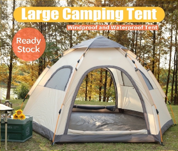 Ready Stock Hexagon Tent Large Camping Tent Double Layers Waterproof Tent Camping Tent 4/6/8 Person