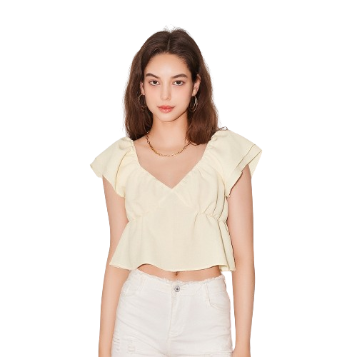 Lovito Women Elegant V Neck Summer Crop Blouse L59ED051 (Apricot)