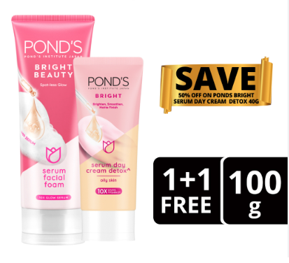 Pond's Bright Serum Facial Foam 100g + Pond's Bright Serum Day Cream Detox 40g