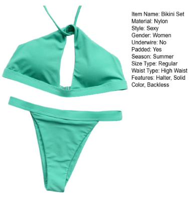 2Pcs/Set Backless Pads Wire Free Sexy Bikini Halter Cut Out Bra High Cut Briefs Swimsuit Beachwear