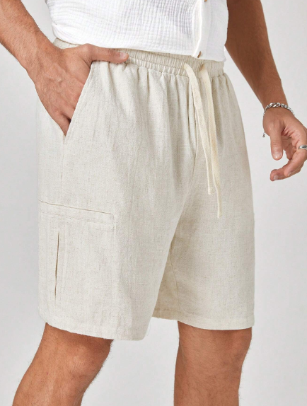 Manfinity Homme Men's New Elastic Waist Woven Mid-Rise Straight Shorts, Suitable For Daily Wear In Spring And Summer