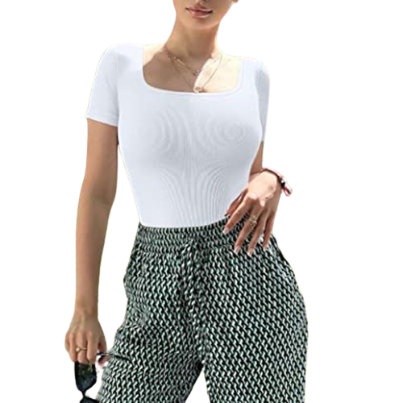 Lovito Women Casual Plain Structure Line Button Bodysuit LNE27181 (White)