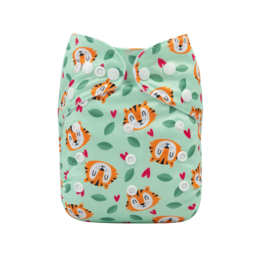 Alva Baby Cloth Diapers 1Set With Bamboo Charcoal Insert Printed Washable Diapers Cloth Diaper Pocket Nappy D36