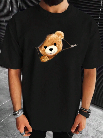 Manfinity Homme Men T-Shirts Fit Crew Neck Short Sleeve Basic Tee Bear Casual Funny Summer Cotton