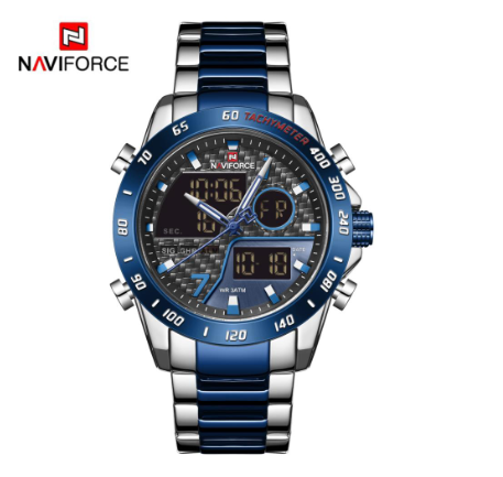 Naviforce NF9171 Men Top Brand Fashion Sport Military Waterproof Quartz Wristwatch  BLUE SILVER