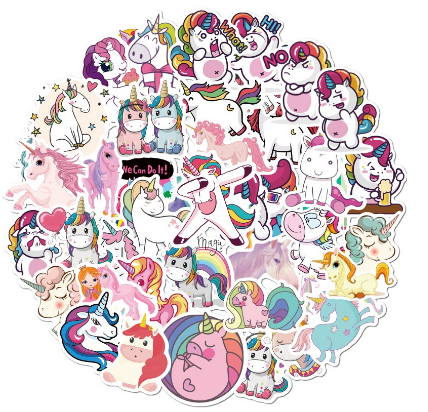50pcs Unicorn Sticker Cartoon Unique Sticker Non Repeating Waterproof Vinyl Graffiti Sticker Diy Phone Journal Laptop Sticker