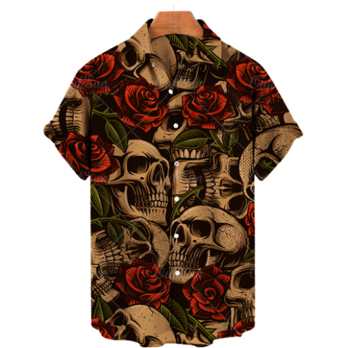 Men's Hawaiian Shirt Loose Top 5xl 3d Skull Print Shirts For Men 2023 Fashion Shirt Men Women Tee Breathable Summer Short Sleeve