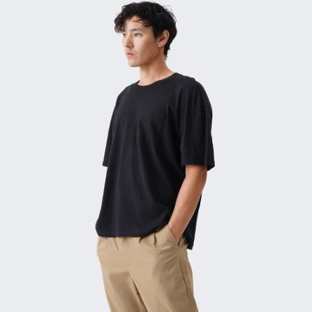 BOCU Oversized Round Neck T-Shirt With Pocket for Men