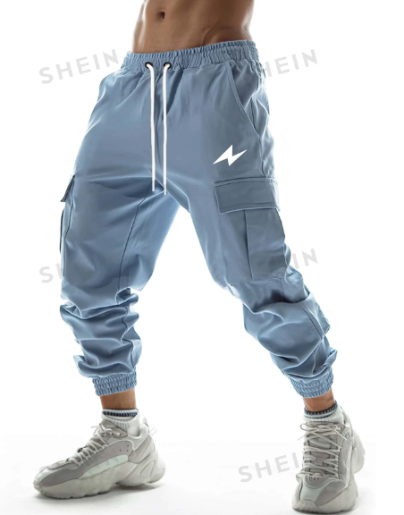 ROMWE Guys Flap Pocket Side Drawstring Waist Cargo Pants