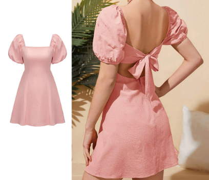 Lovito Women Casual Plain Draped Puff Sleeve Dress L70AD105 Pink