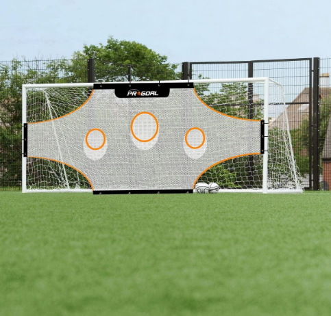 PROGOAL Soccer Goal Target Training Nets - 24x8FT/17x6.6FT/11x6FT Soccer Training Aide with 7 Highlighted Orange Scoring Zones,Portable Training Equipment with Carrying Bag & Bungee Cord