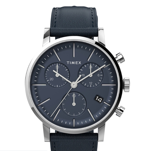 Timex Midtown Chrono Blue Leather Analog Quartz Watch For Men TW2V36800 STYLE