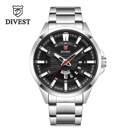 DIVEST Luxury Brand Men's Watches Fashion Business Casual Sport Men Watch Waterproof Quartz Luminous 9032 SILVER BLACK
