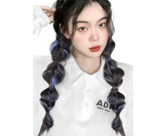 Casual Patchwork Braided Ponytail Extension Wigs L41FA006 Pink / White / Blue