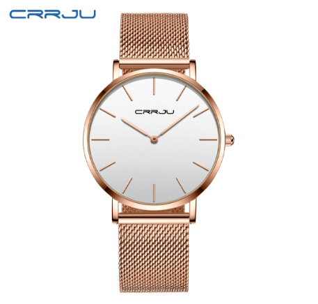CRRJU Mens Watch Top Brand Ultra Thin Quartz Casual Stainless Steel Waterproof 2185X ROSE WHITE
