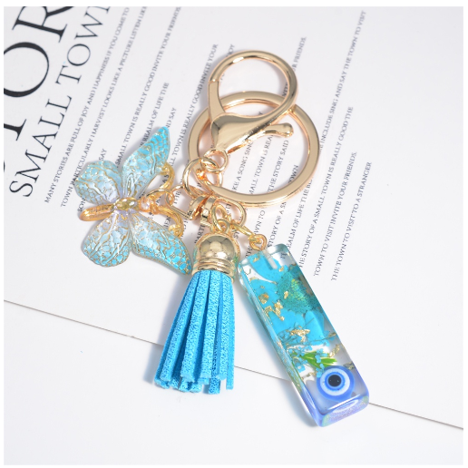 Exquisite Dried Flower Filled 26 Letter Keychain With Butterfly Pendant Fashion A-Z Name Initials Keyrings Car Key Holder Gifts I