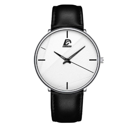 Stainless Steel Ultra-thin Quartz Wristwatch Classic Men's Fashion Waterproof Wacth LEATHER SILVER WHITE
