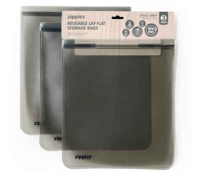 Zippies Steel Gray 3 pcs XL Reusable Lay Flat Storage Bags