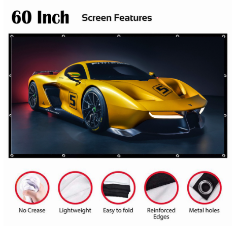 MORUI Projector Screen 60/100 inch 16:9 HD Foldable Portable Projection Movies Screen for Home