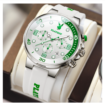 Playboy Watch For Men Waterproof Luminous Calendar Chronograph Silicone Strap Trendy Fashion Men's Watch