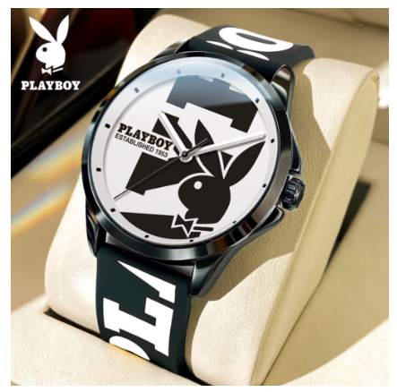 Playboy Watch For Men Waterproof Silicone Strap Original Rabbit Dial Trendy Fashion Style Men's Watch