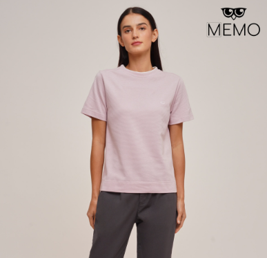 Memo Double Neck Rib T-Shirt For Women Blush/Khaki/Red
