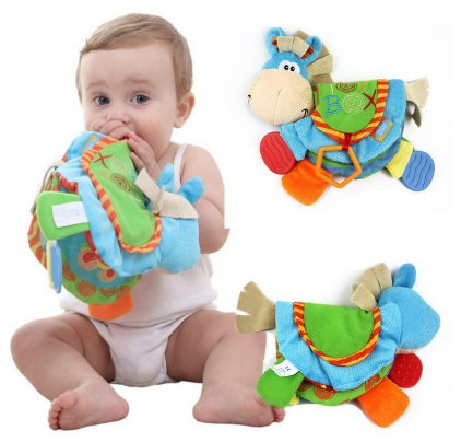 1BBworld Baby Rattles Teether Cute Donkey Animal Cloth Book
