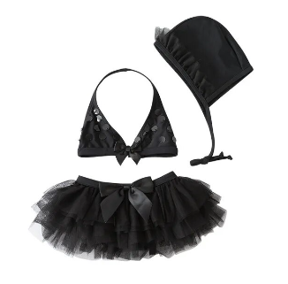 Children's Bikini Set Black Lace Girls' Swimsuit Summer Beach Dress Sequins Baby Bikinis Bathin
