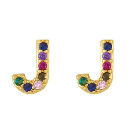 New European and American Fashion Gold 26 Letters Colorful Zircon Alphabet Stud Earrings Women Jewelry Gifts J