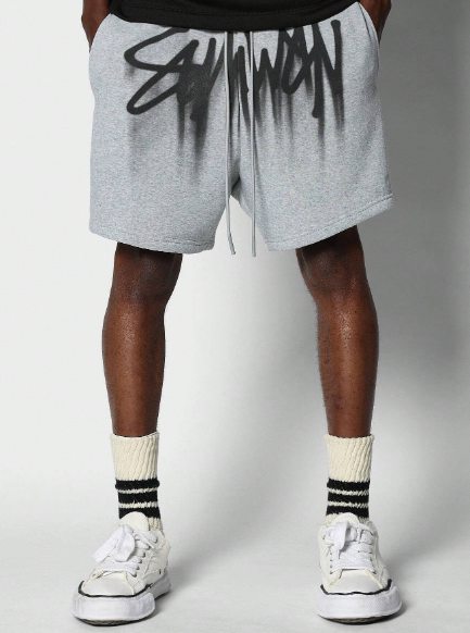 SUMWON Drop Crotch Short With Graffiti Graphic