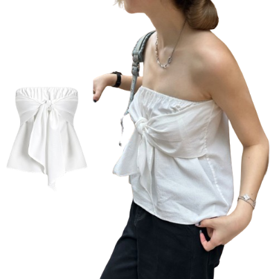 Lovito Women Casual Plain Lace Up Wrap Tank Top L71ED062 (White)