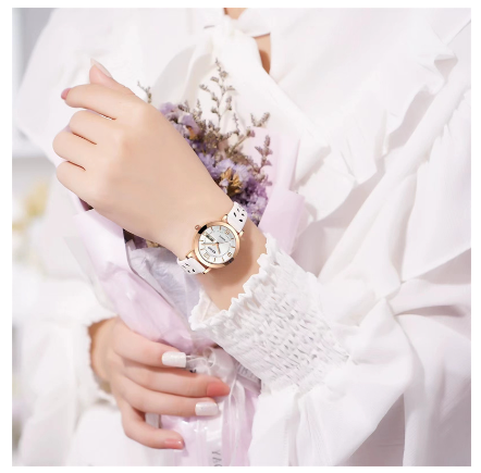 Seno Quartz Watches for Women Wristwatch Waterproof Calendar Stainless Steel Elegant Ladies Watch Female WHITE LEATHER