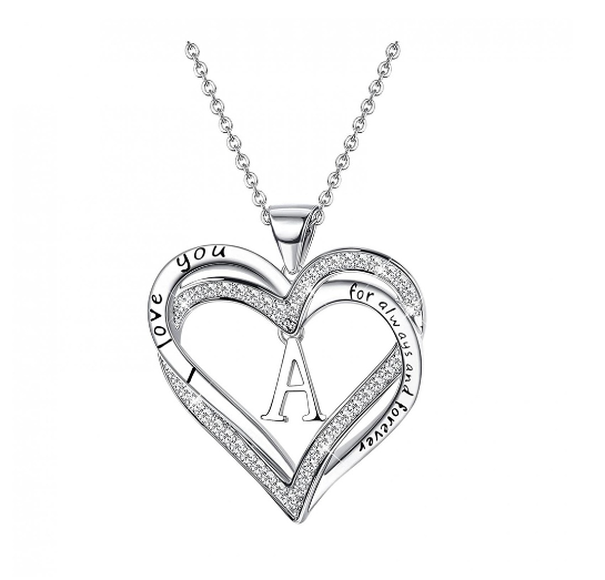 Clever Jewelry Letters Necklace A to Z Initial Heart Pendant Necklace Heart Necklace for Women Gift A