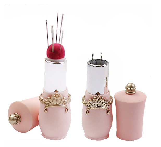New Craft Lipstick Shaped Needles Pin Cushion with 5 Sewing Needles Pincushion Rotatable Needle Holder Sewing Tool Accessories