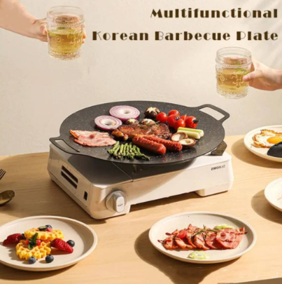 HS Korean Non-Stick BBQ Pan For Outdoor Camping BBQ Takoyaki, Smokeless, Medical Stone Design,