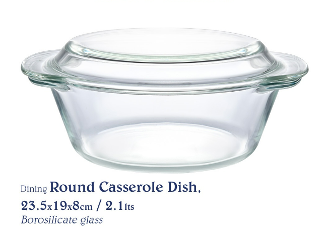Chef's Classics Dining Glass Round Casserole Dish, 23.5x19x8cm / 2.1lts