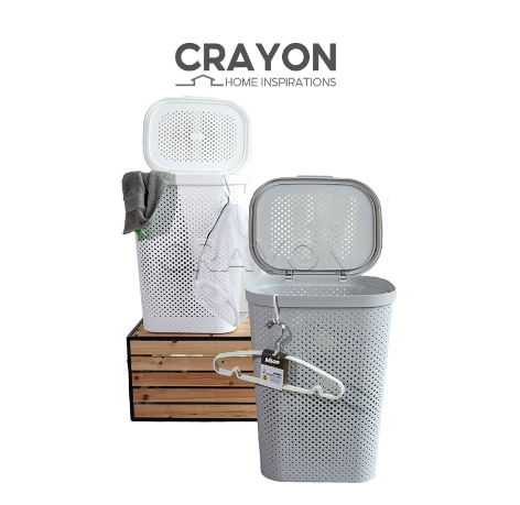 60l Polka Dots Tall Laundry Basket Japanese Style With Cover Dirty Clothes