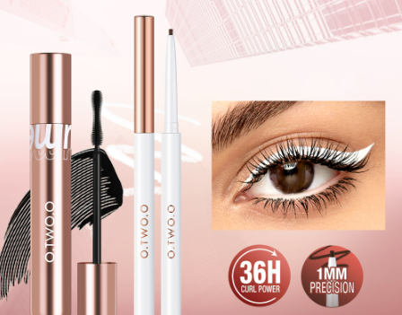 O.TWO.O Eye Makeup Set 2pcs Mascara Waterproof+ White Eyeliner Gel Long Lasting High Pigment Eye Cosmetic Kit