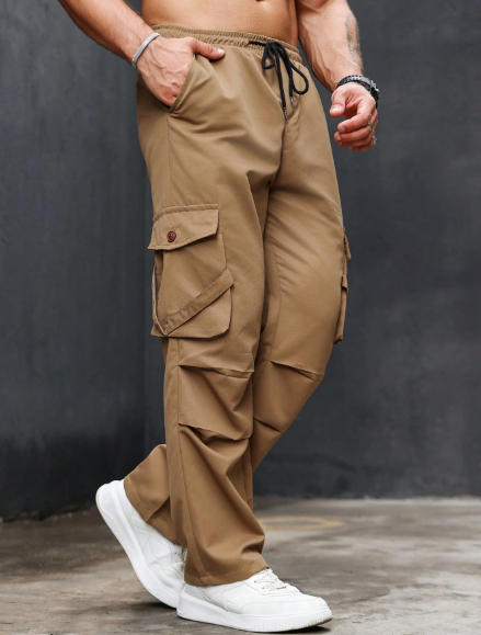 Manfinity LEGND Men's Fashionable Solid Color Wide-Leg Pants With Large Pockets