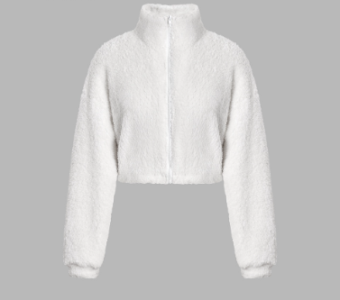 Casual Plain Zipper High Neck Jacket for Women L47LD012 White