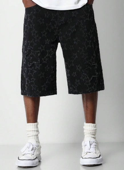 SUMWON Denim Bermuda Short With Distressed Star Detail