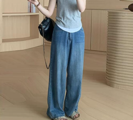 Lovito Women Korean Autumn Baggy Pocket Jeans LNE22002 Blue