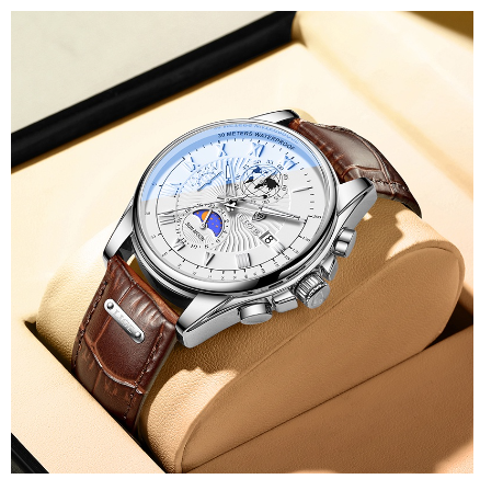 LIGE New Watch Men's Fashion Leather Waterproof Full Calendar Chronograph Watches Military Sports Quartz WristWatch WHITE