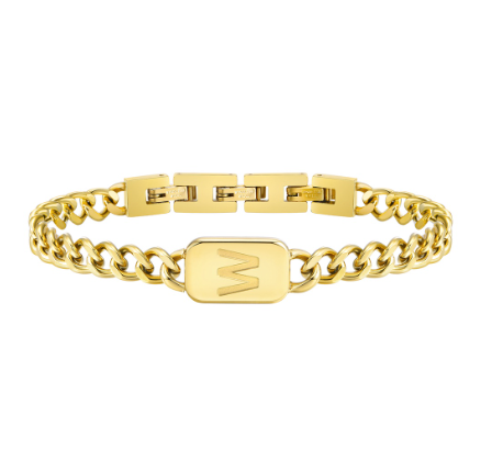 Meaeguet A-Z Initial Bracelet for Men Stainless Steel Cuban Link Chain Gold Bracelet Men Jewelry Gift for Boyfriend W