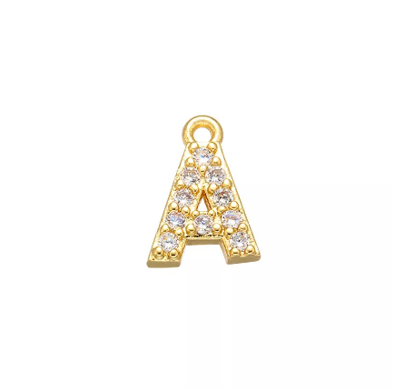 Vnox 9x11.5mm Brass Cubic Zirconia Crystal 26 Letter Charms Pendants for Women Necklace Earring Jewelry Accessories A