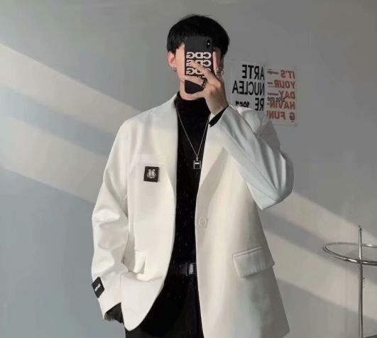Light Mature Style White Suit Jacket Korean Version Trendy Design Small Plankton Handsome Men's M-2XL