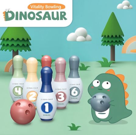 Kids Bowling Set Toddler Toys for Gifts Learning Activities Dinosaur Game Ball leisure indoor sports