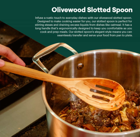 Famco Olivewood Slotted Spoon, Non-Scratch, Heat-Resistant, Natural Wood, Ergonomic Handle