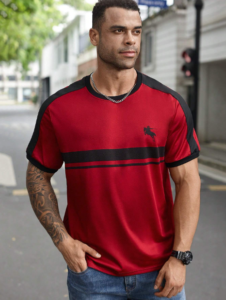 Manfinity Homme Men's Plus Size Summer Knight Striped Print Round Neck Short Sleeve Casual T-Shirt