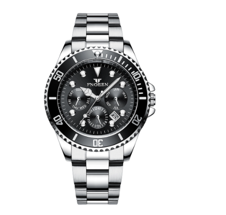 FNGEEN 8080 Men's Quartz Watch SILVER BLACK